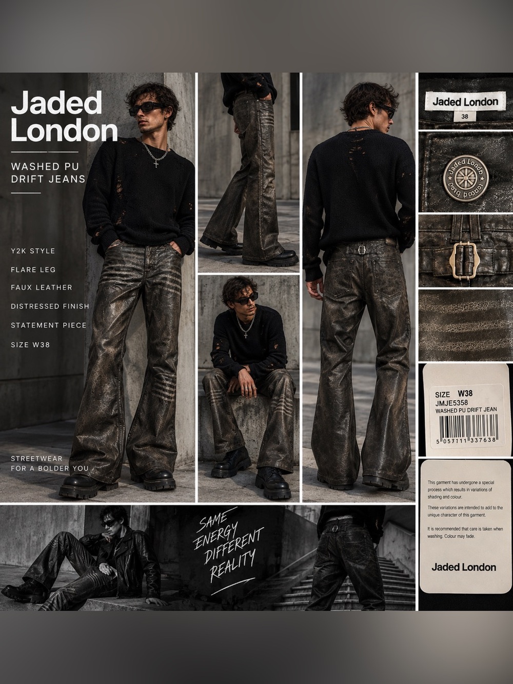 Jaded London Washed PU Drift Jeans W38